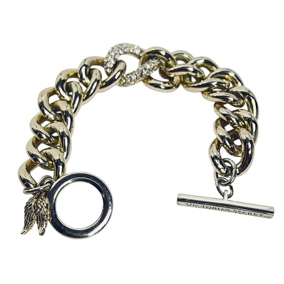 Victoria's Secret Jewelry - Victoria Secret Chunky Gold Tone And Clear Rhinestone Bracelet (6116)